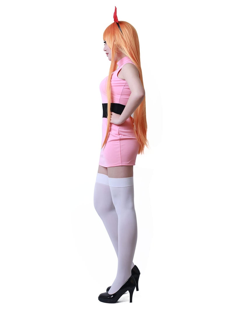 miccostumes Women's Costume Anime Hero Cosplay Tube Dress With Red Bowknot Headband Halloween (women l, light pink) - Image 3
